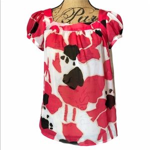Ann Taylor Pink White & Black Sheer Floral Blouse